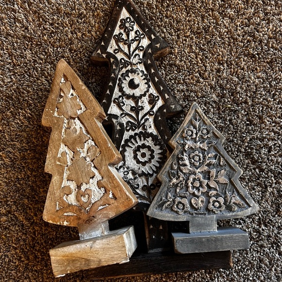 Rustic Wooden Holiday Tree Decor Set - Brown and Black - Picture 1 of 8
